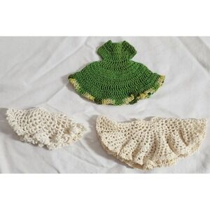 Vintage Crochet Barbie Clothes Lot Of Dress And 2 Skirts With Bloomers Handmade